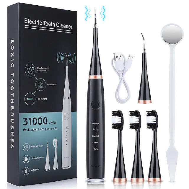 Electric Toothbrush Sonic Dental Scaler Teeth Whitening Kit Beauty & Personal Care Black - DailySale