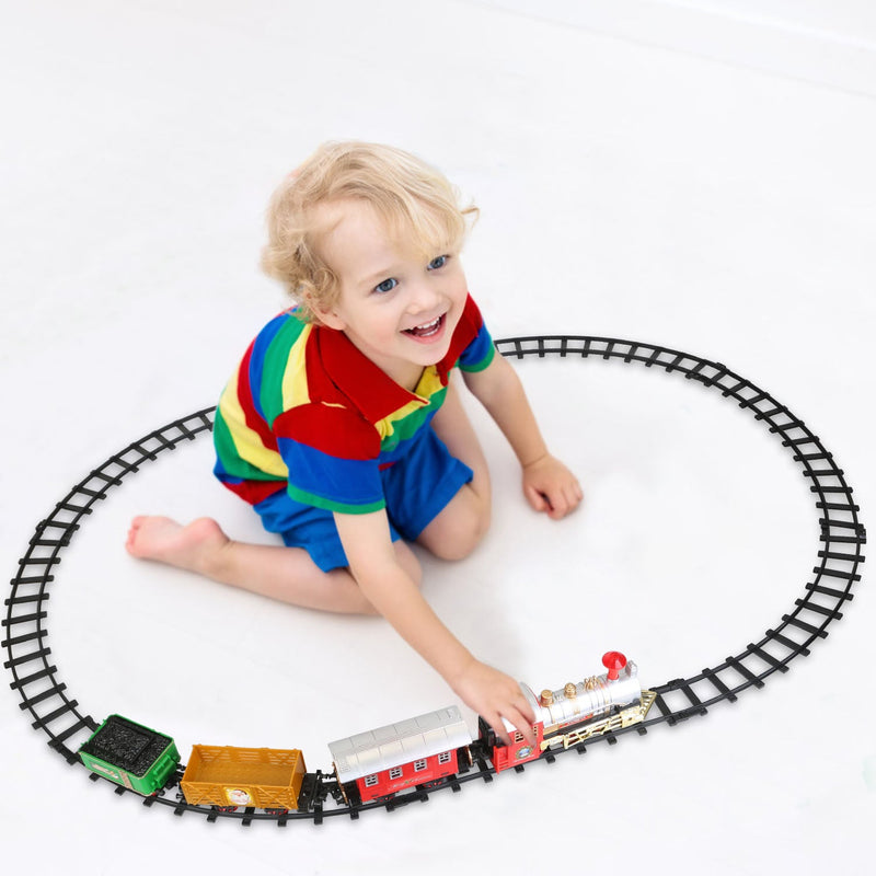 Electric Train Set Steam Locomotive Passenger Coach Coal with Sounds Light Railway Toys & Games - DailySale
