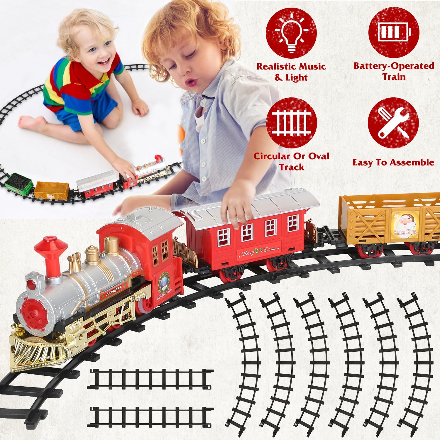 Electric Train Set Steam Locomotive Passenger Coach Coal with Sounds Light Railway Toys & Games - DailySale