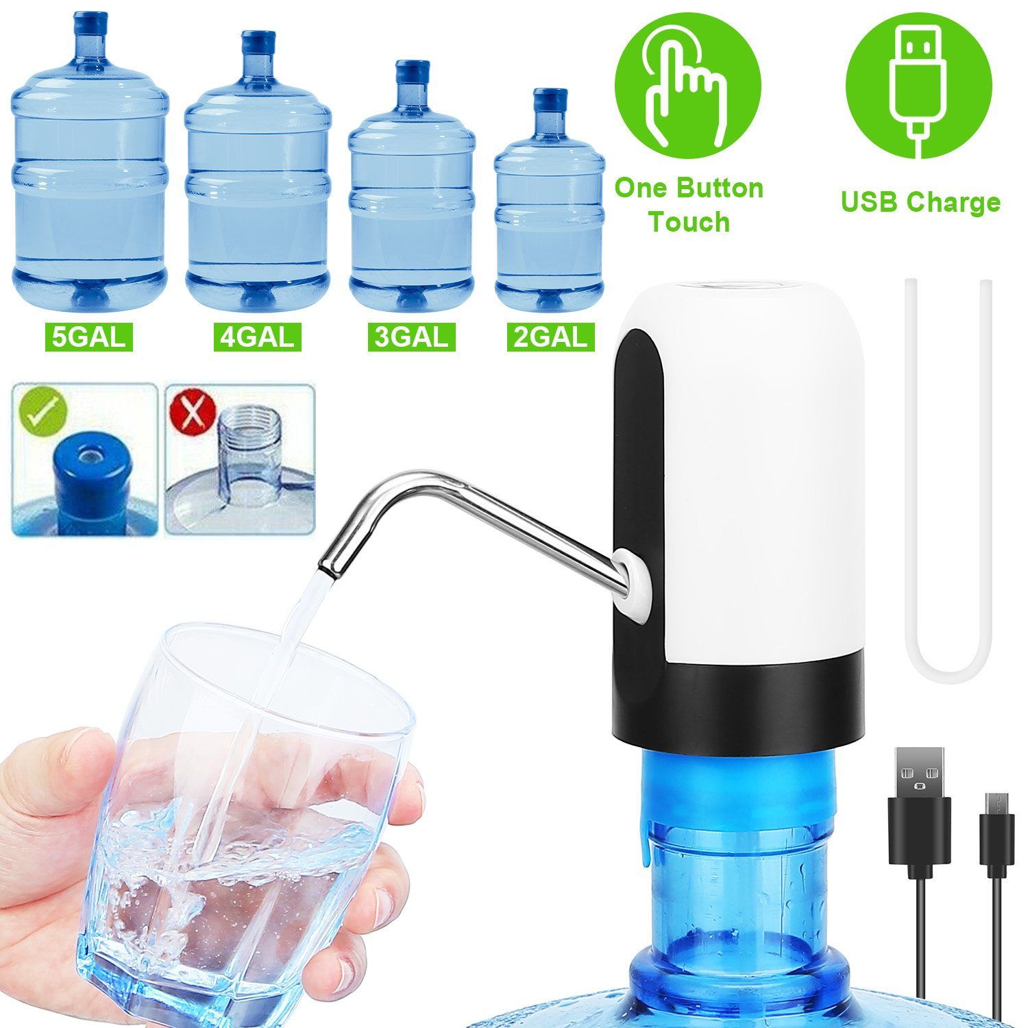 Electric Water Bottle Dispenser Rechargeable Automatic Drinking Water Bottle Pump Kitchen & Dining - DailySale