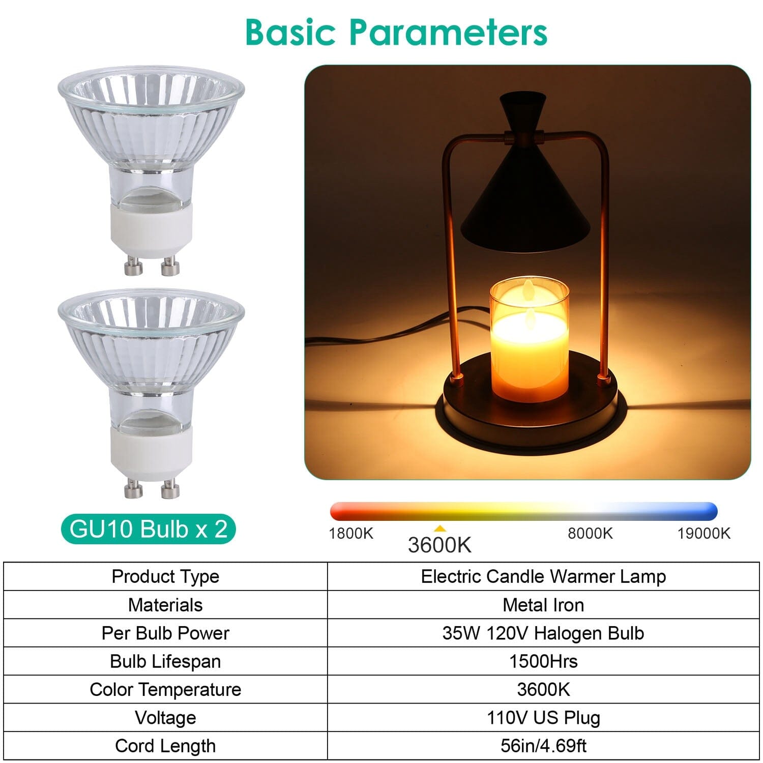 Electric Wax Melt Warmer Lamp Dimmable with 2 GU10 Bulbs Indoor Lighting - DailySale