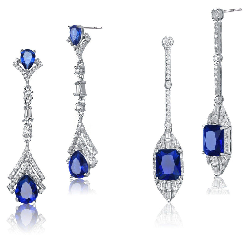 Elegant Sterling Silver with Rhodium Plated Sapphire Drop Earrings Earrings - DailySale