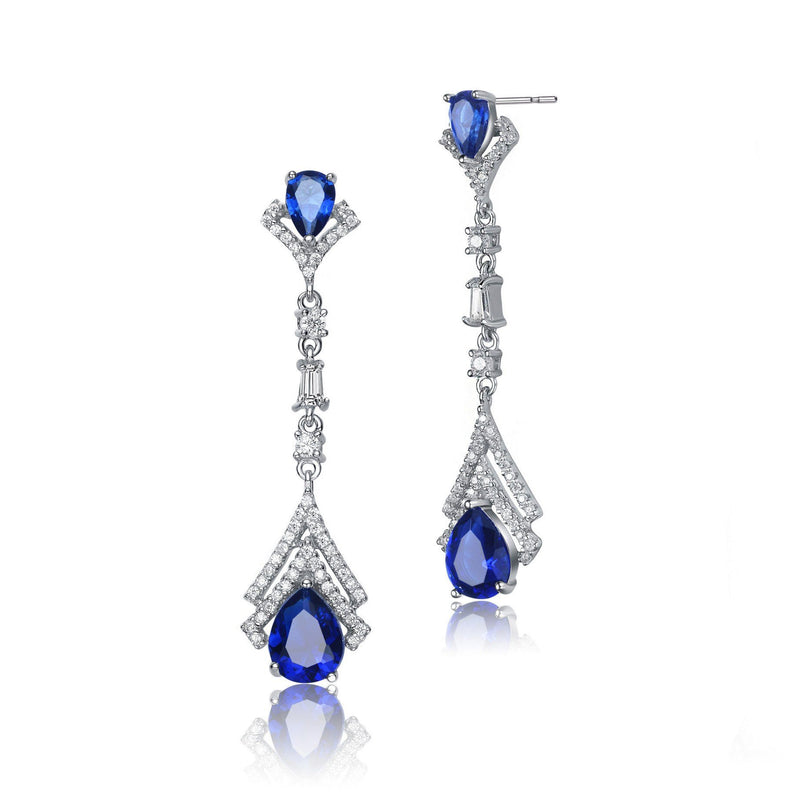 Elegant Sterling Silver with Rhodium Plated Sapphire Drop Earrings Earrings Style 1 - DailySale