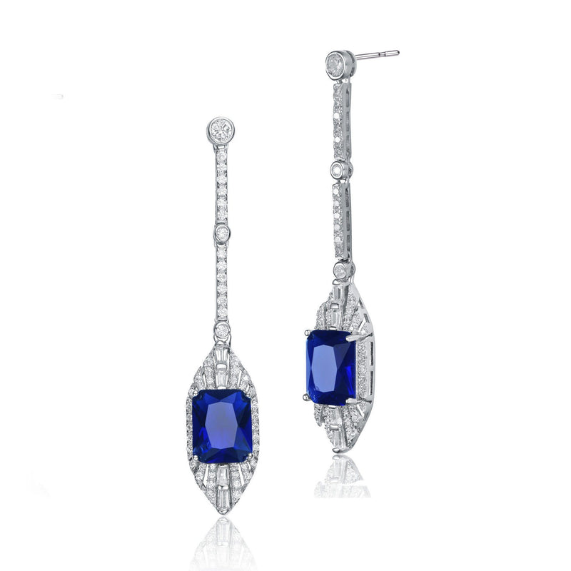 Elegant Sterling Silver with Rhodium Plated Sapphire Drop Earrings Earrings Style 2 - DailySale