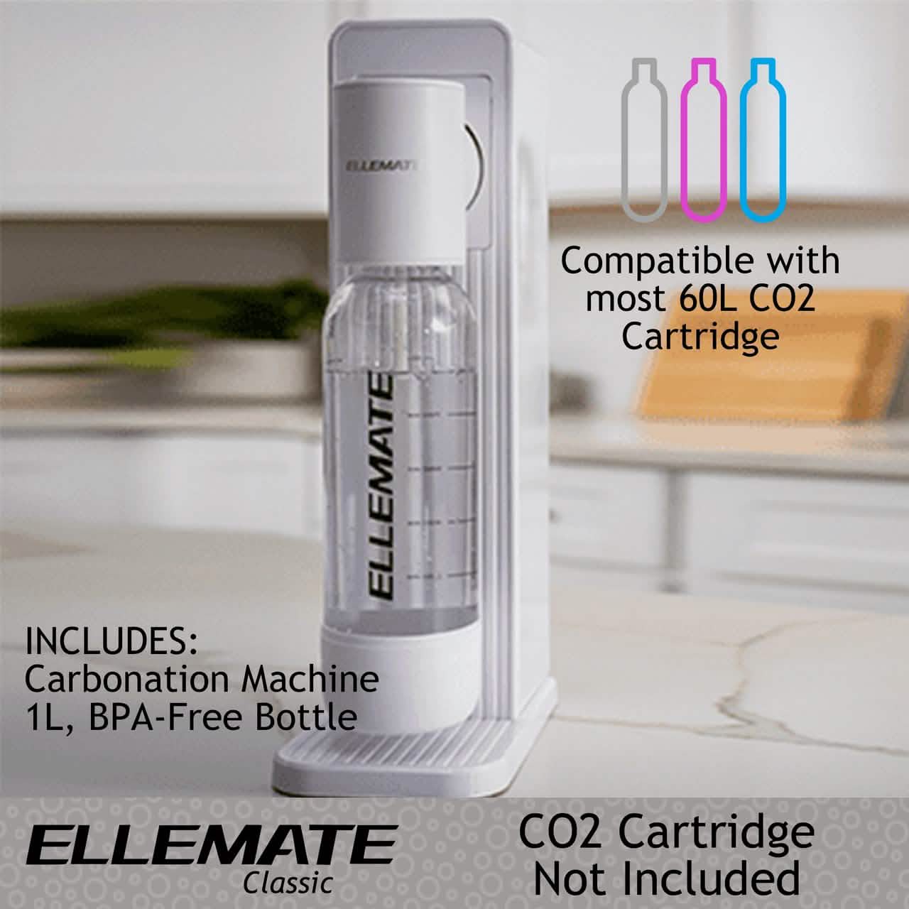 Ellemate Classic Carbonated Drink Maker, Seltzer Water with One-Push Fizz Technology, Cordless Carbonation for Bubbly Water Wine & Dining - DailySale