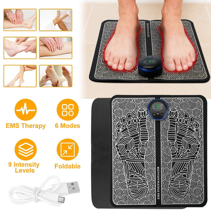 Ems Foot Massage Pad Electric Stimulator Massager With 6 Modes 10 Intensity  Levels,battery