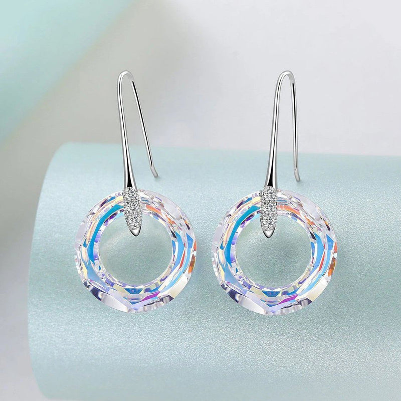 Enlightening Dangle Earrings with Swarovski Crystals in 18K White Gold Plated