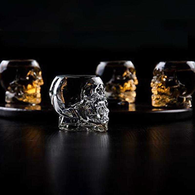 Eravino Large Skull Face Decanter with 4 Skull Shot Glasses and Beautiful Wooden Base Furniture & Decor - DailySale