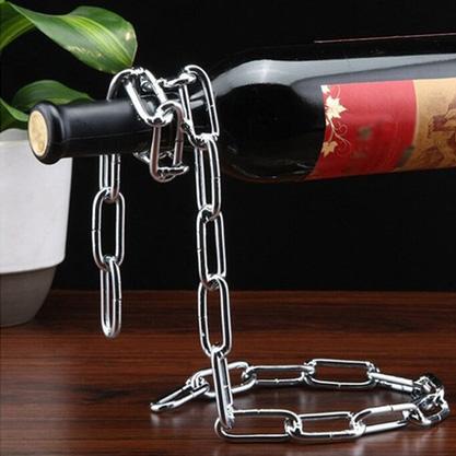Eravino Novelty Magic Floating Steel-Link Chain Wine Bottle Holder Kitchen Essentials - DailySale