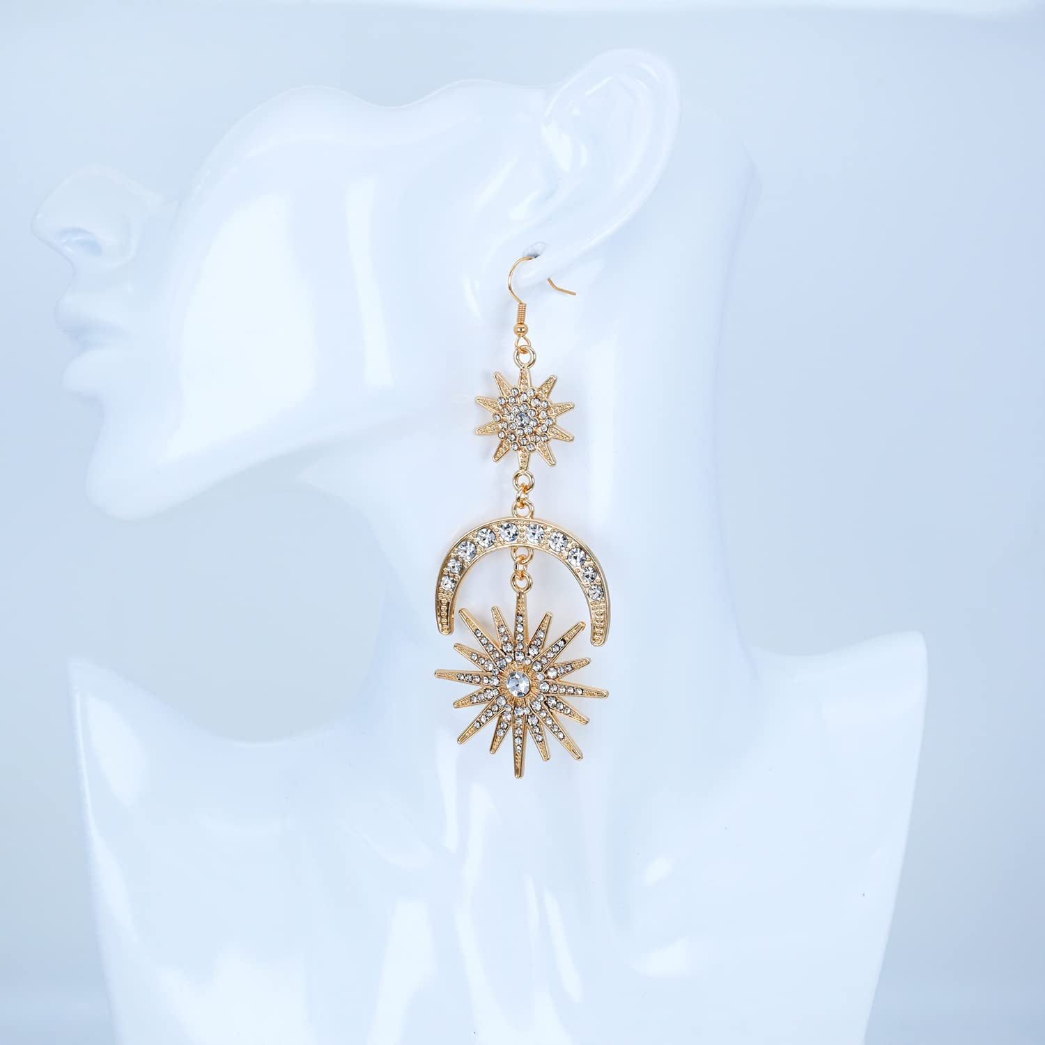 Exaggerated Luxury Sun Moon Stars Drop Earrings Earrings - DailySale