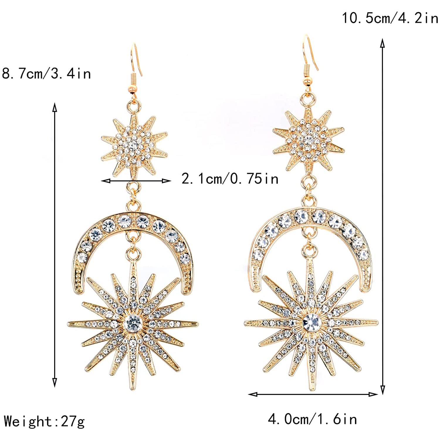 Exaggerated Luxury Sun Moon Stars Drop Earrings Earrings - DailySale