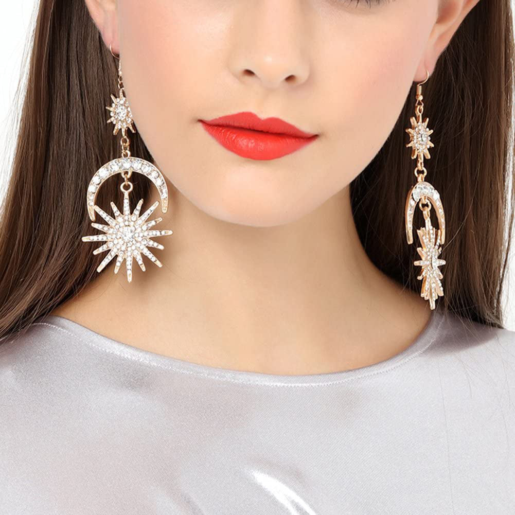 Exaggerated Luxury Sun Moon Stars Drop Earrings Earrings - DailySale