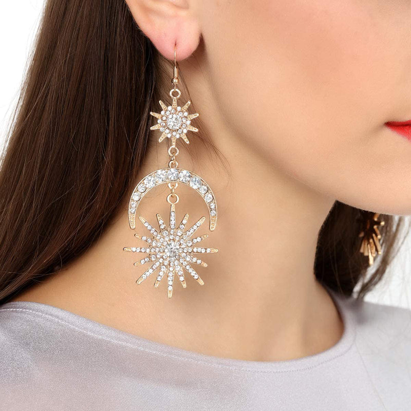 Exaggerated Luxury Sun Moon Stars Drop Earrings Earrings - DailySale