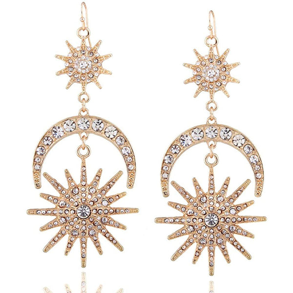 Exaggerated Luxury Sun Moon Stars Drop Earrings Earrings Gold - DailySale
