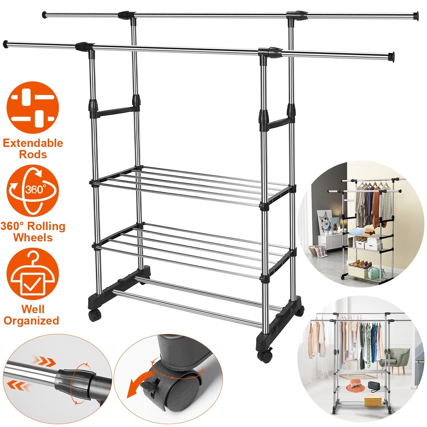 Extendable Garment Hanging Rack Closet & Storage - DailySale