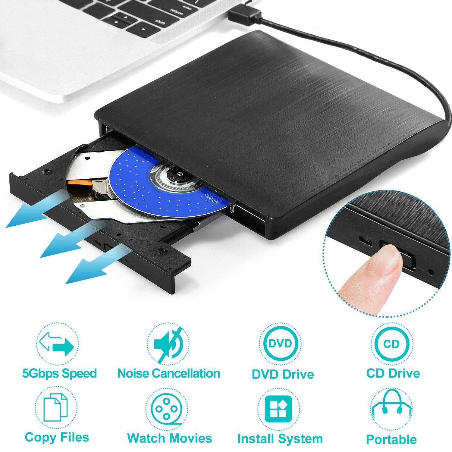 External CD DVD Drive USB 3.0 Slim Computer Accessories - DailySale