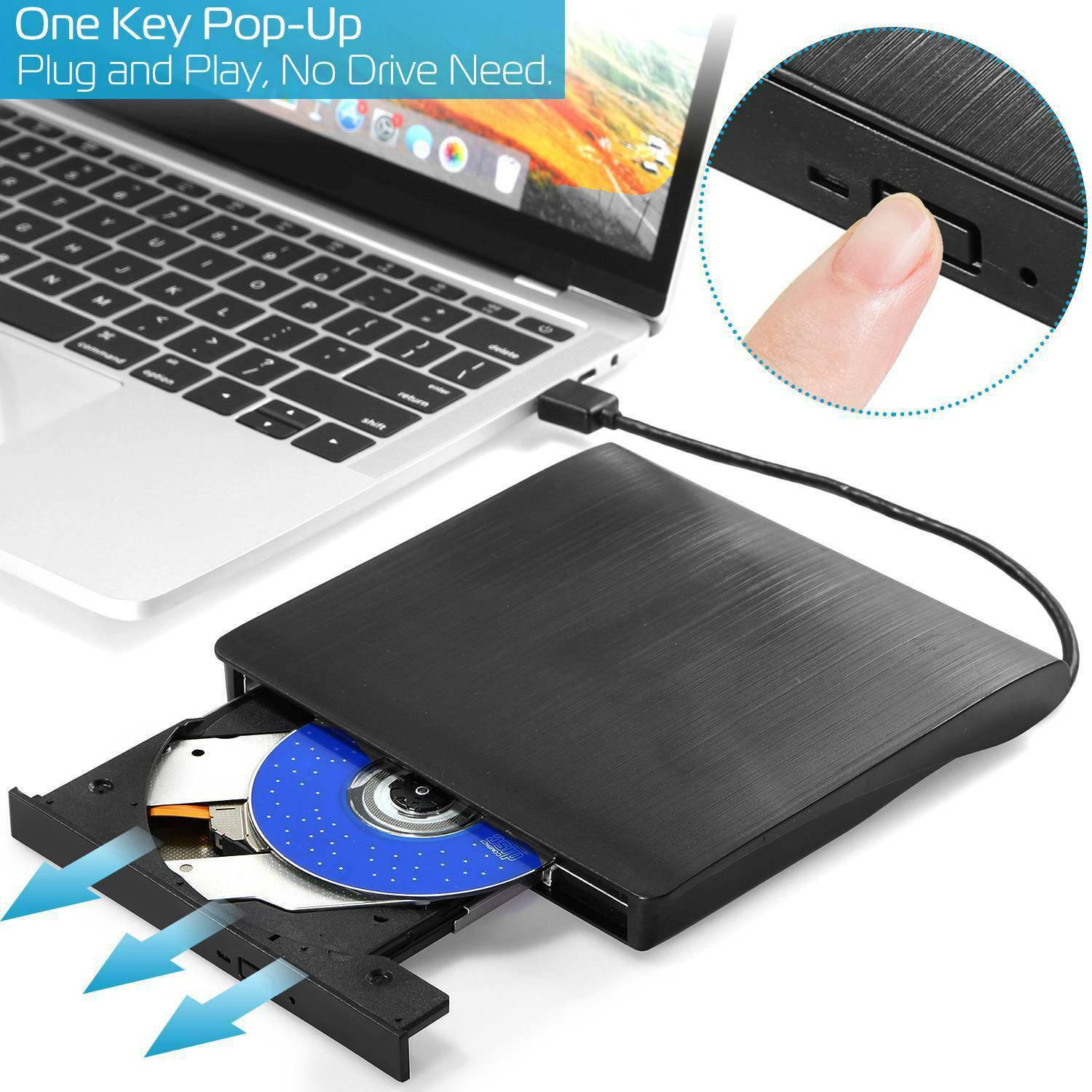 External CD DVD Drive USB 3.0 Slim Computer Accessories - DailySale