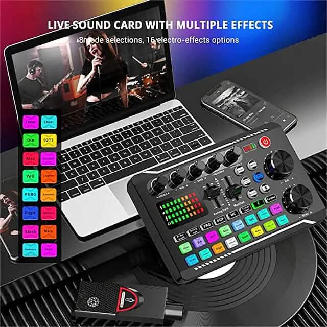 F998 Live Sound Card Audio Mixer Podcast Audio Interface with DJ Mixer Effects Audio Accessories - DailySale