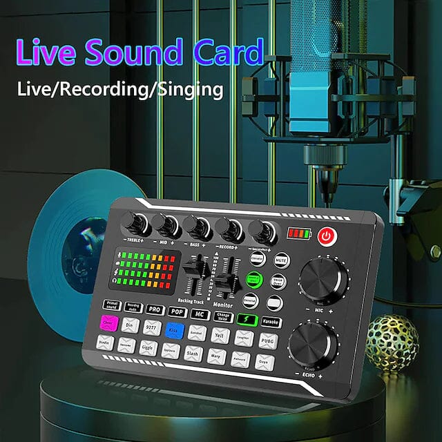 F998 Live Sound Card Audio Mixer Podcast Audio Interface with DJ Mixer Effects Audio Accessories - DailySale