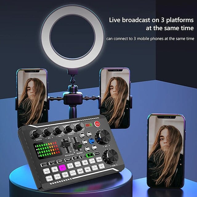 F998 Live Sound Card Audio Mixer Podcast Audio Interface with DJ Mixer Effects Audio Accessories - DailySale