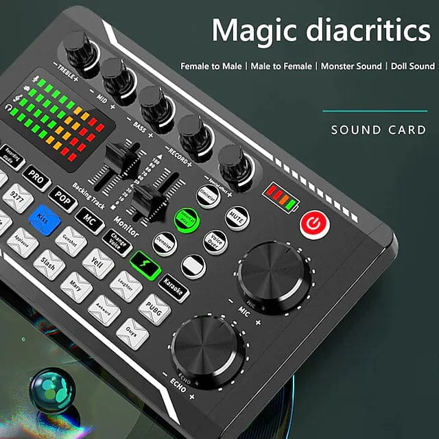 F998 Live Sound Card Audio Mixer Podcast Audio Interface with DJ Mixer Effects Audio Accessories - DailySale