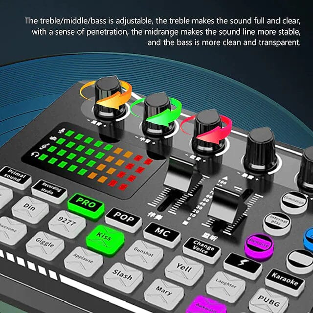 F998 Live Sound Card Audio Mixer Podcast Audio Interface with DJ Mixer Effects Audio Accessories - DailySale