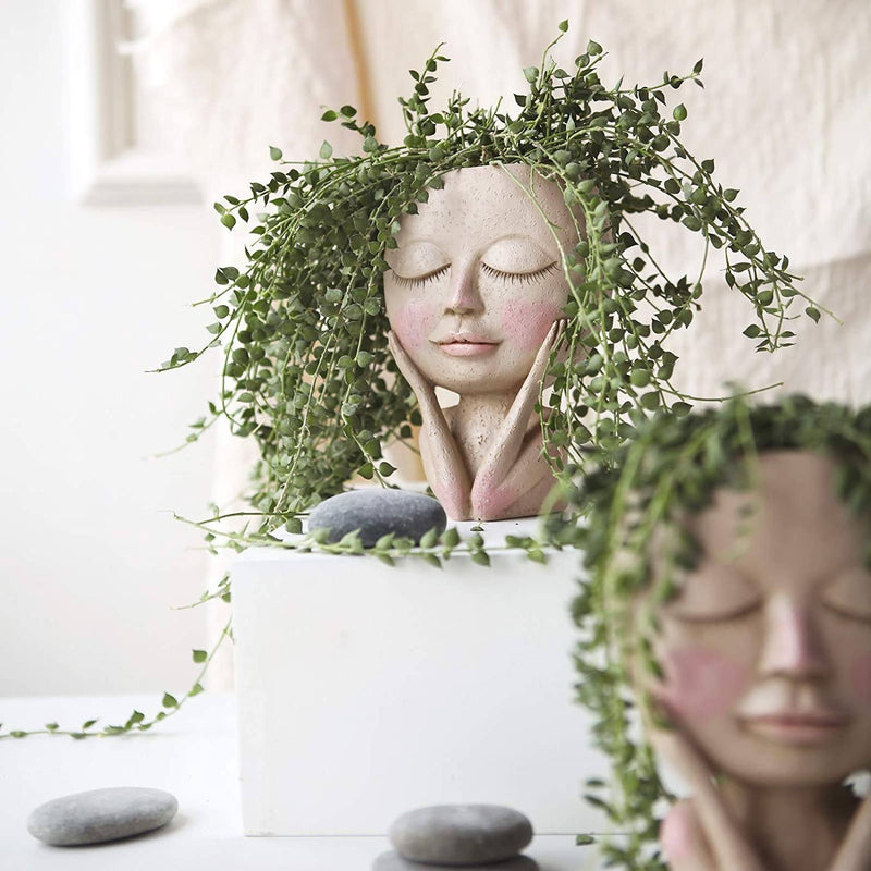 Face Flower Pot Head Planter Pot Succulent Planter Cute Closed Eyes Garden & Patio - DailySale