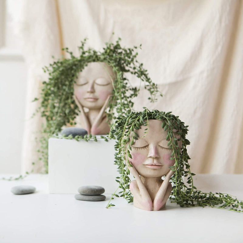 Face Flower Pot Head Planter Pot Succulent Planter Cute Closed Eyes Garden & Patio M - DailySale