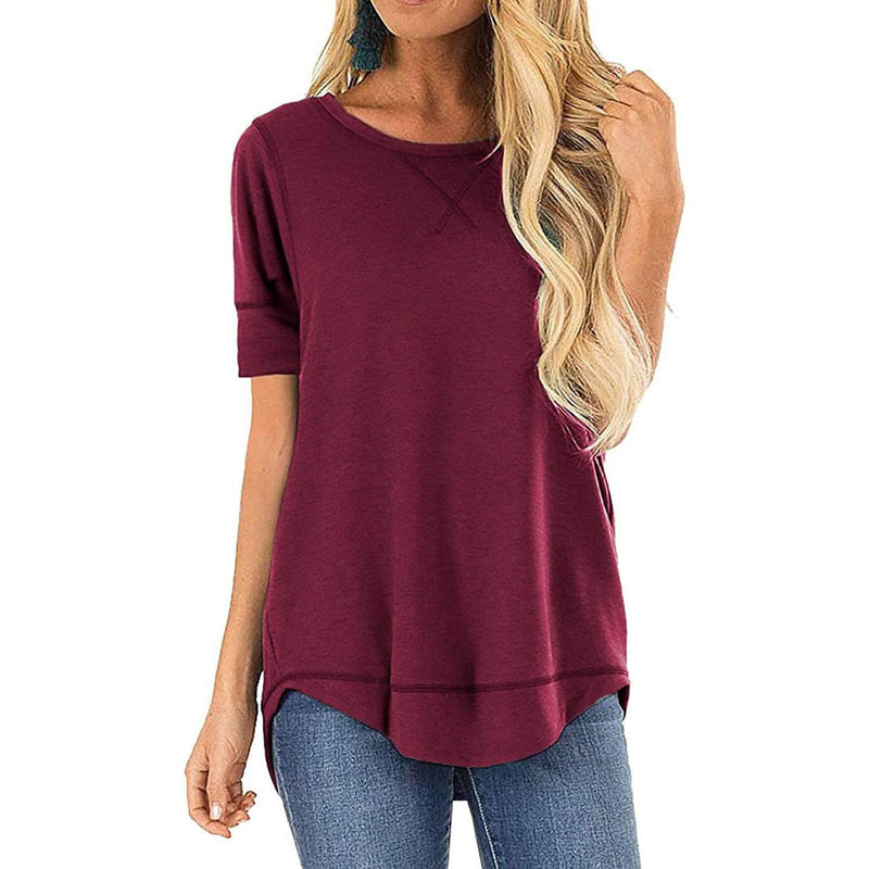 Fall Tops for Women Long Sleeve Side Split Casual Loose Tunic Top Women's Accessories Wine Red S - DailySale