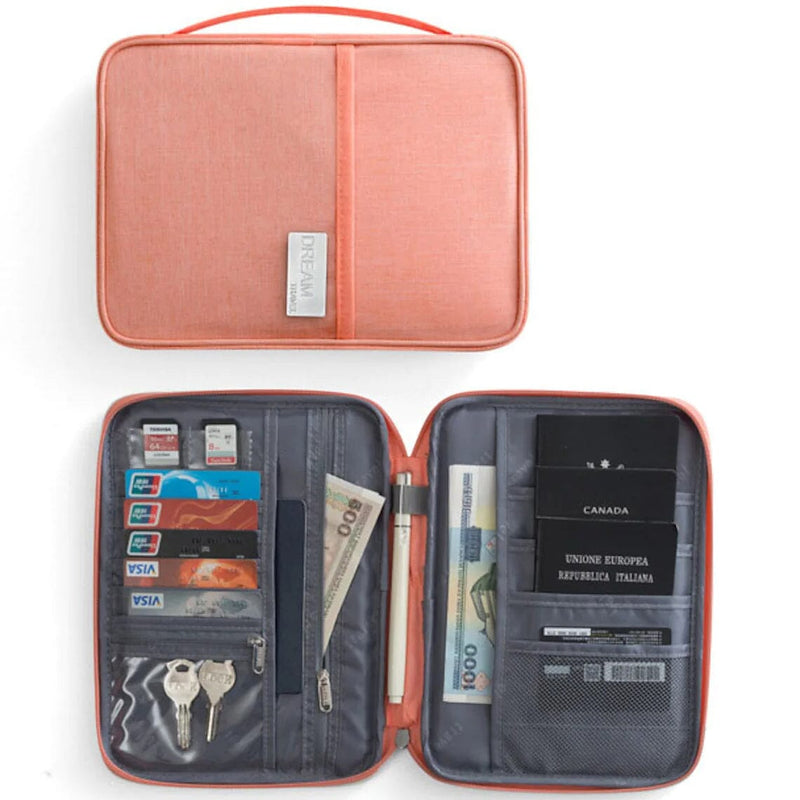 Passport Wallet Travel Document Organizer Zippered Case RFID Blocking,  Multiple Passport Holder for Family-Orange