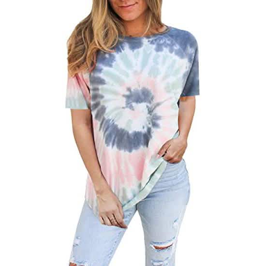 Famulily Women's Tie Dye Sweatshirt Casual Long Sleeve Crewneck Pullover Shirts Women's Clothing Sky Blue S - DailySale