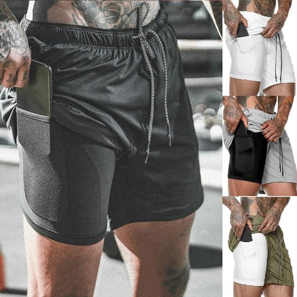 Fashion Men Elastic Waist Sports Shorts with Phone Pocket Men's Clothing - DailySale