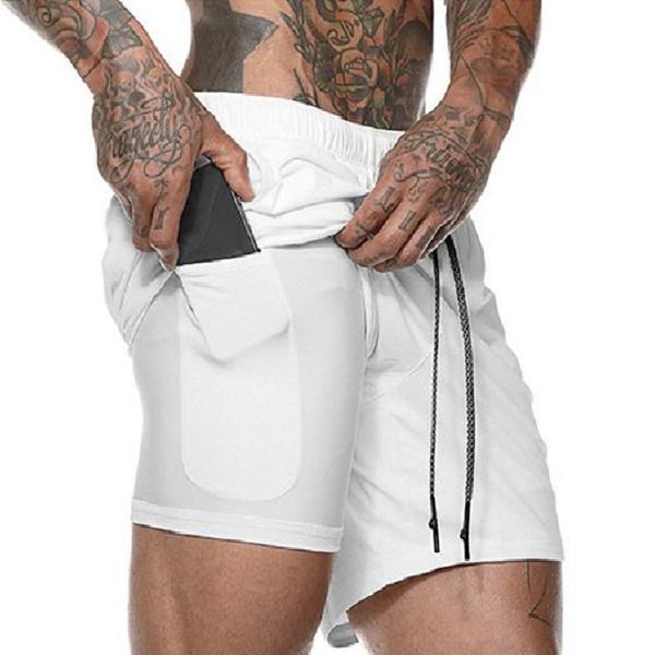 Fashion Men Elastic Waist Sports Shorts with Phone Pocket Men's Clothing White S - DailySale