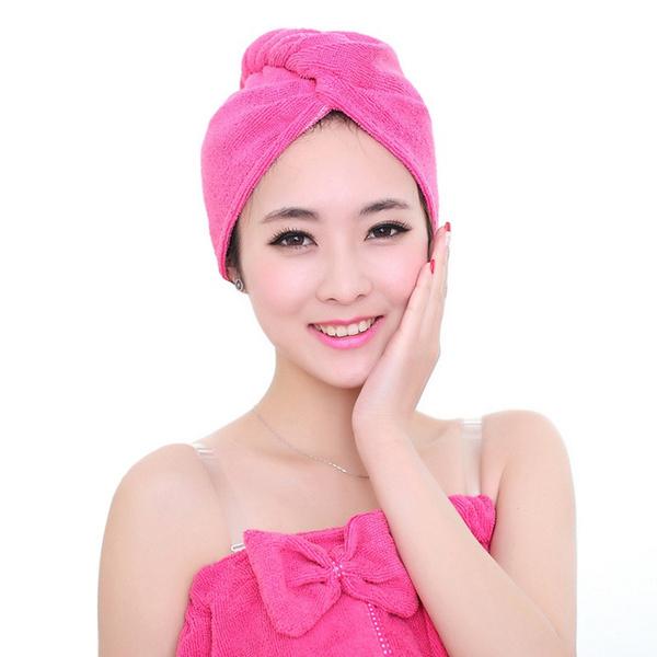 Fashion Women Microfiber Dry Hair Towel Bath Rose Red - DailySale