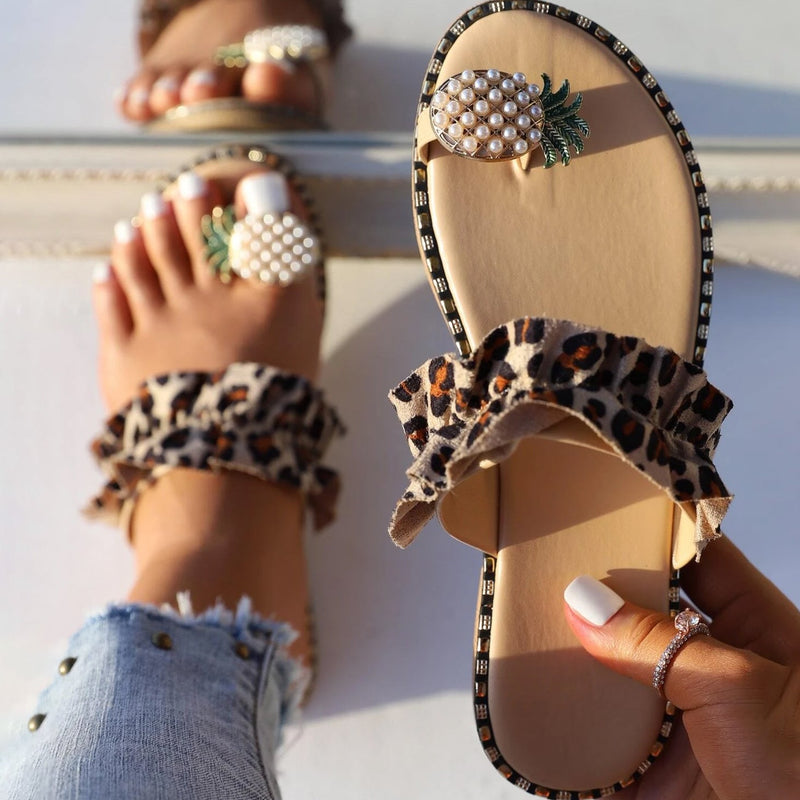 Faux Pearl & Pineapple Decor Toe Post Thong Sandals Women's Shoes & Accessories Multicolor 4.5 - DailySale