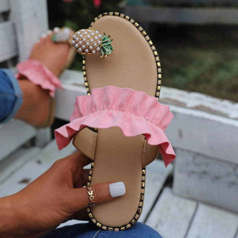 Faux Pearl & Pineapple Decor Toe Post Thong Sandals Women's Shoes & Accessories Pink 4.5 - DailySale