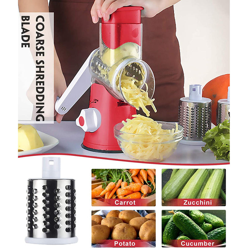 Tabletop Drum Grater Shredder Rotary with 3 Stainless Steel Blades