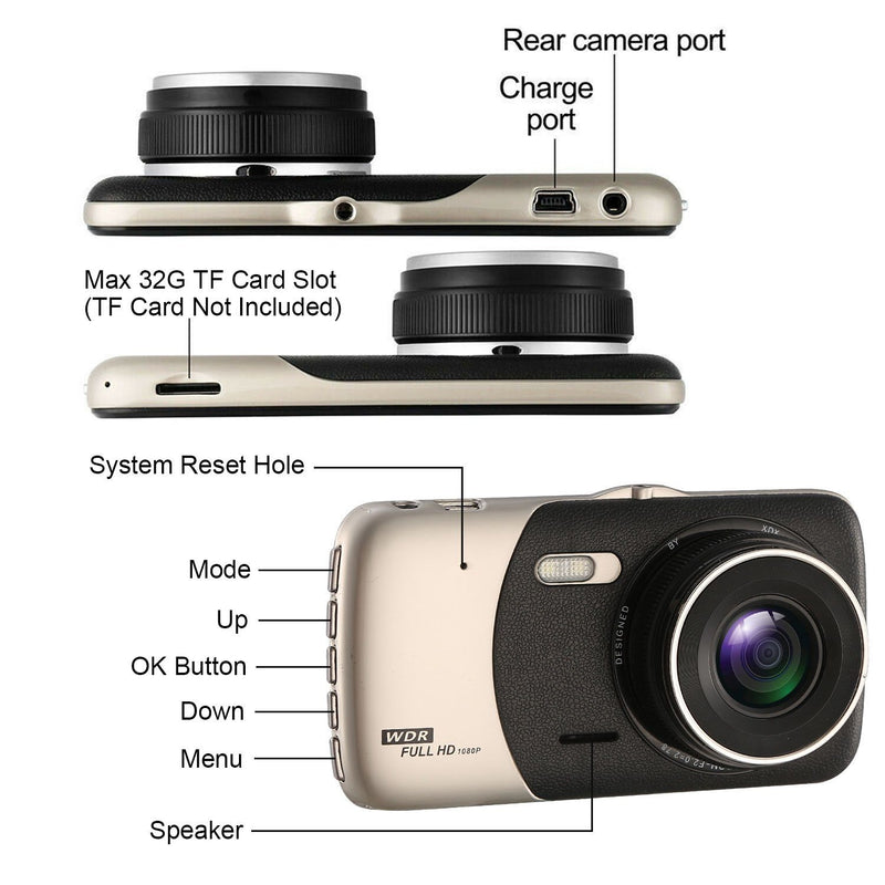 FHD 1080P Dash Cam 4" Screen Dual Cameras Automotive - DailySale