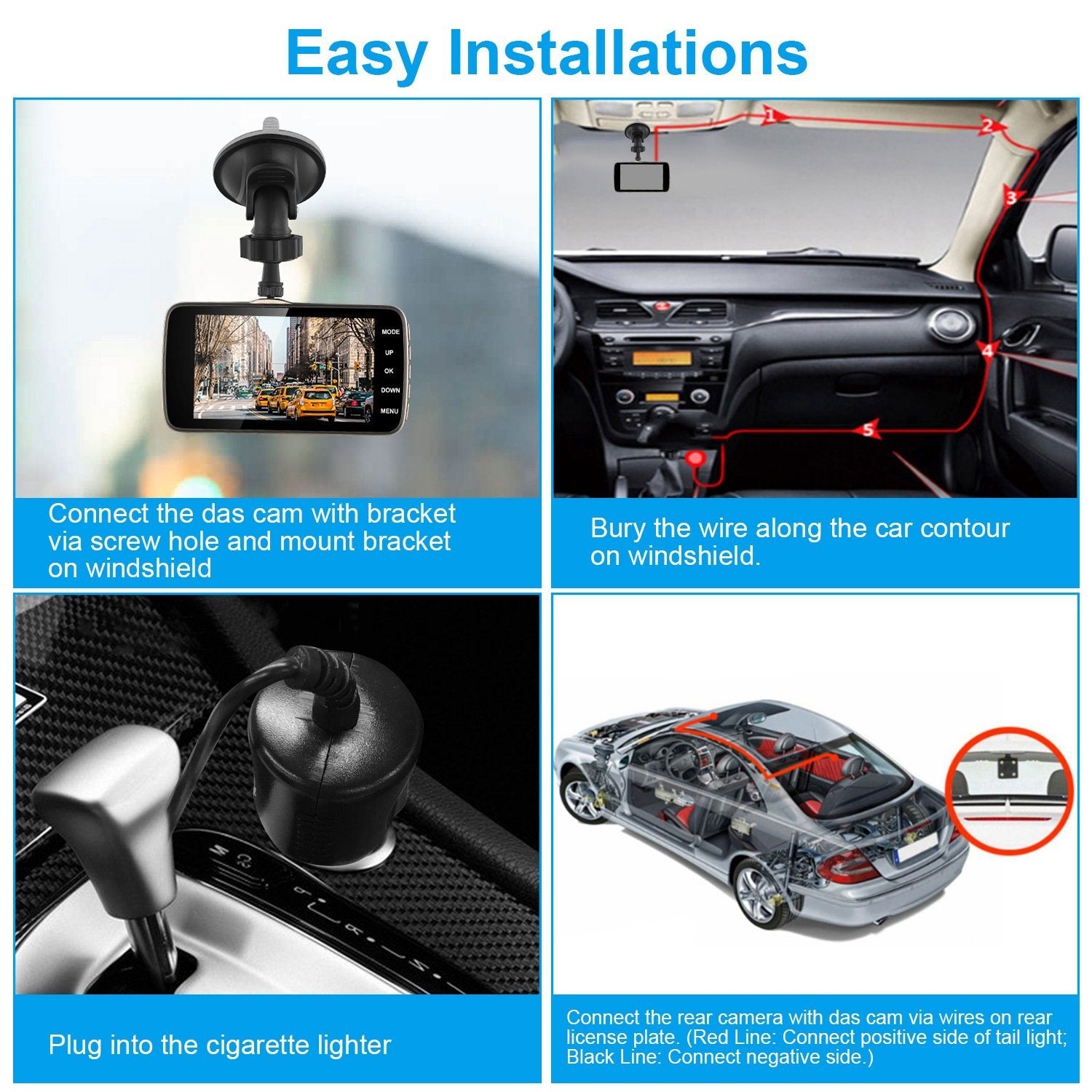 FHD 1080P Dash Cam 4" Screen Dual Cameras Automotive - DailySale