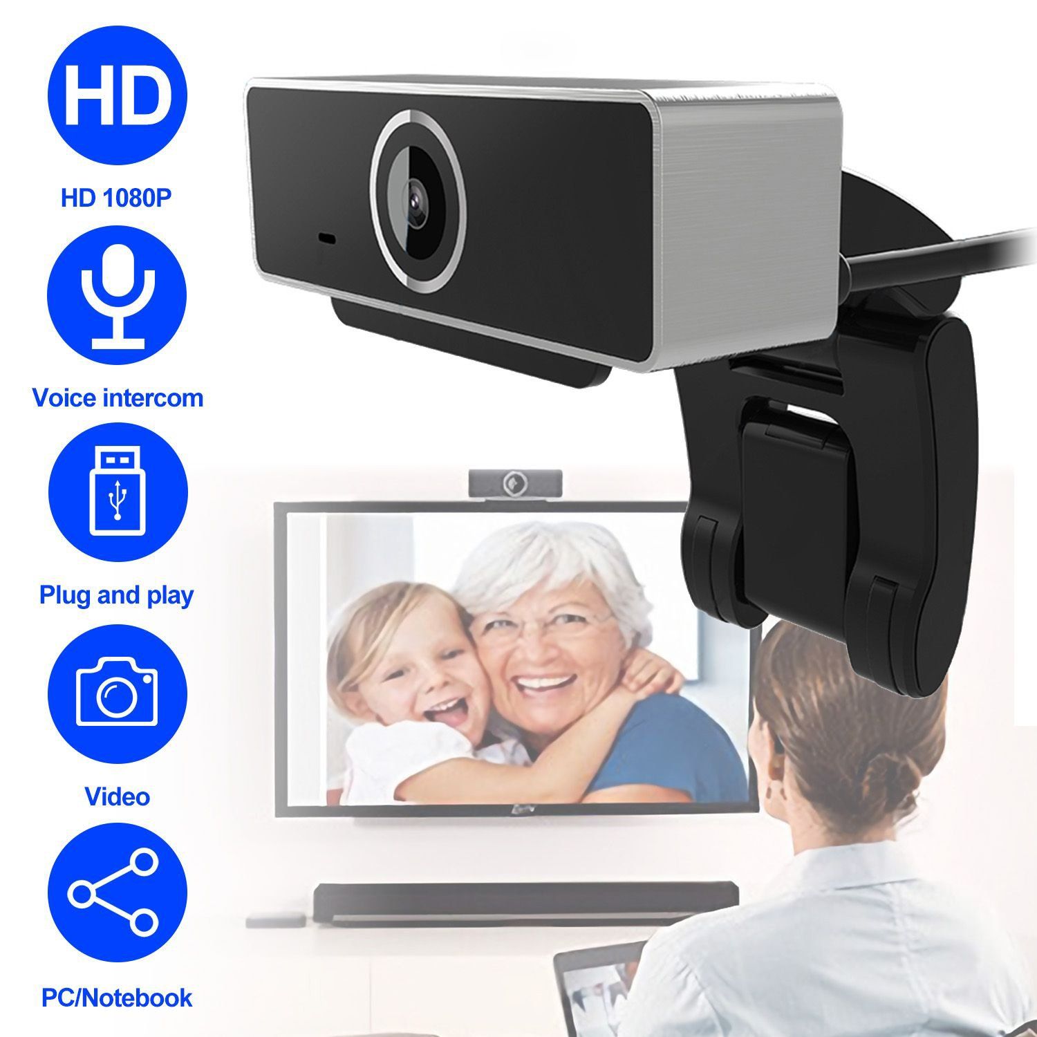 FHD 1080P Webcam USB Auto Focus with Microphone Computer Accessories - DailySale