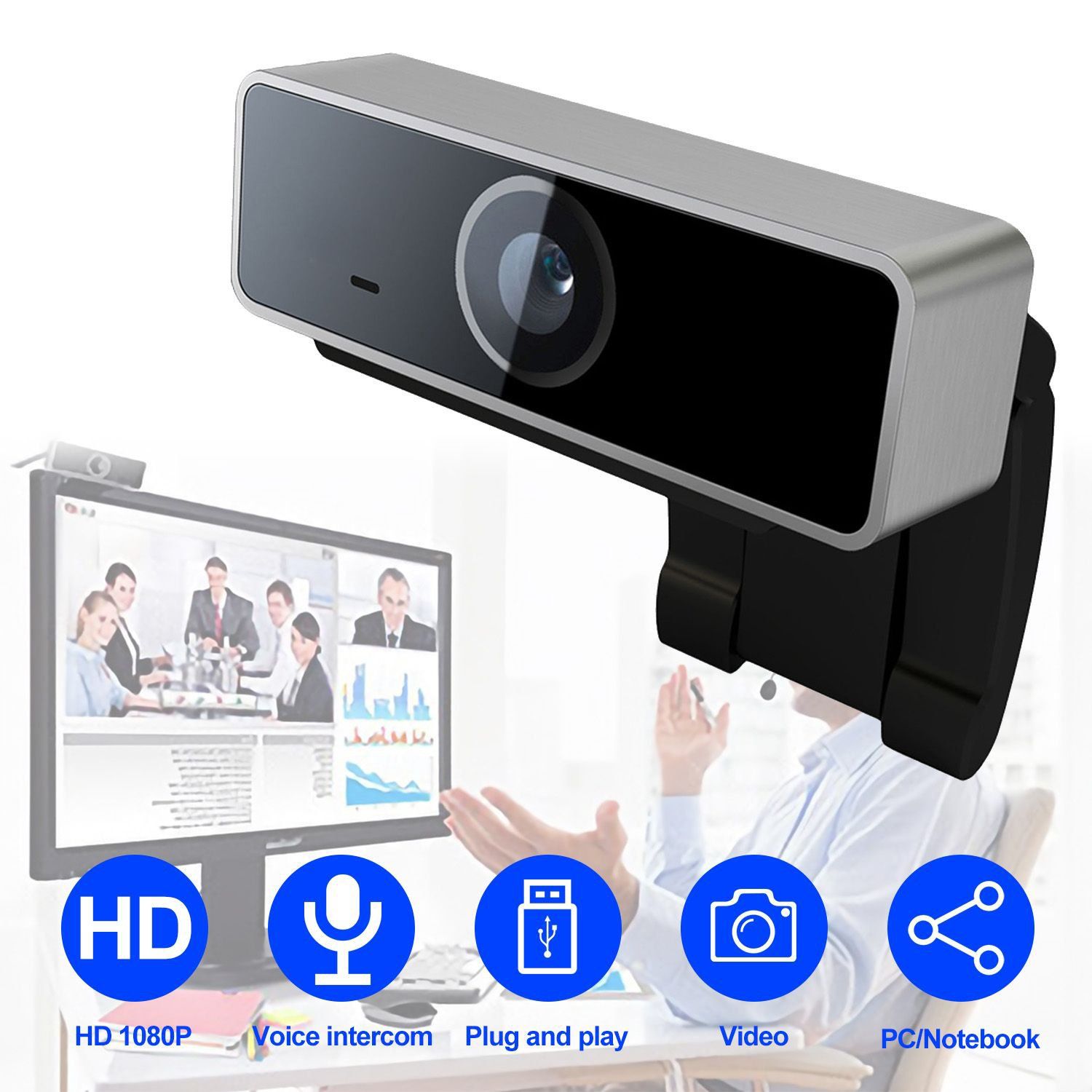 FHD 1080P Webcam USB Auto Focus with Microphone Computer Accessories - DailySale