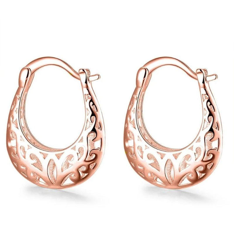 Filigree Leverback Hoop Earrings Jewelry Rose Gold - DailySale
