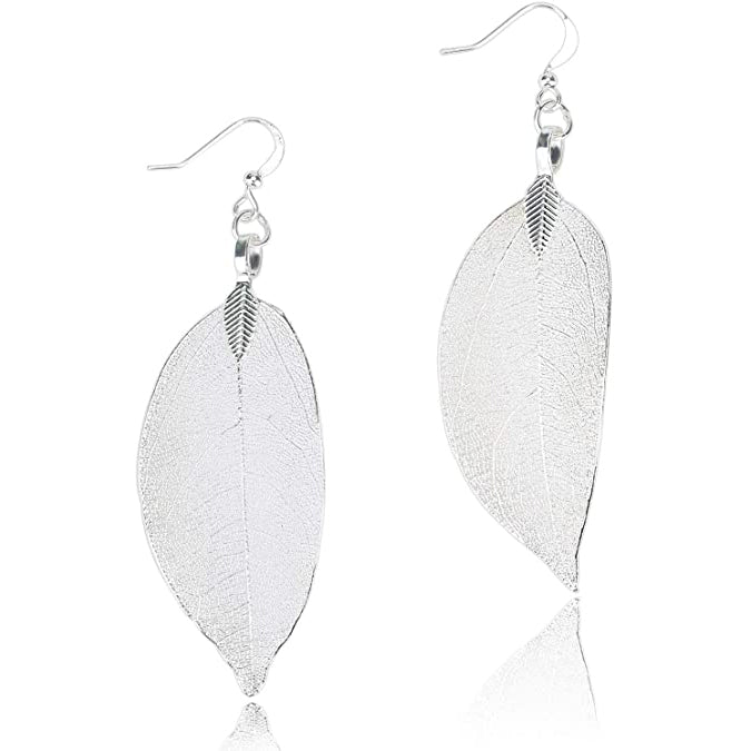 Filigree Long Leaf Dangle Earrings Earrings White Gold - DailySale