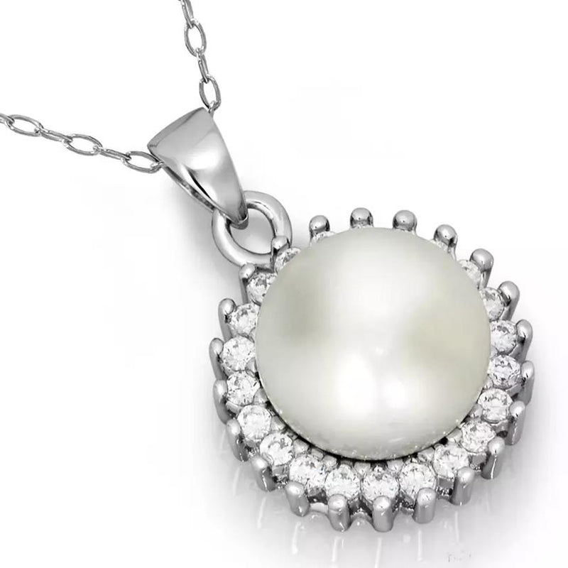 Fine Silver Plated Fancy Pearl Halo Necklace Necklaces - DailySale