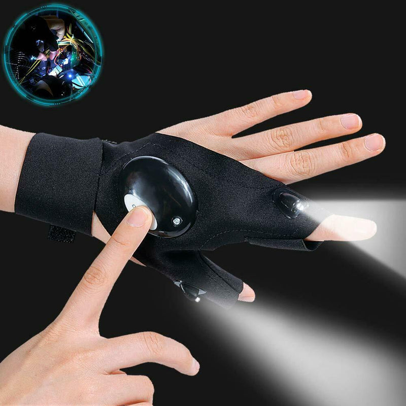 Fingerless LED Flashlight Gloves Auto Repair Fishing Hiking