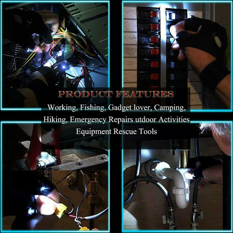 Fingerless LED Flashlight Gloves Auto Repair Fishing Hiking Sports & Outdoors - DailySale