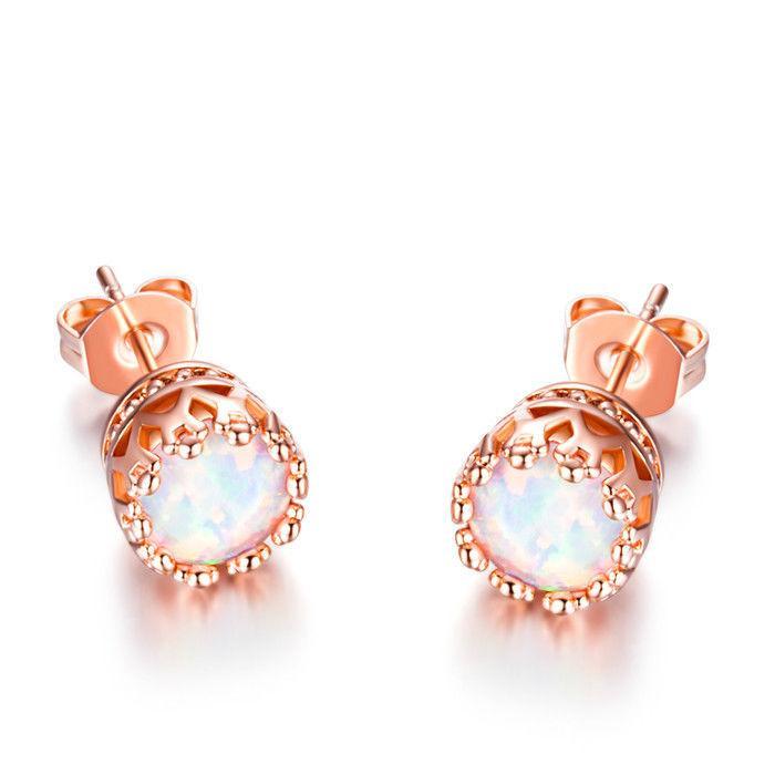 Fire Opal Crown Stud Earrings in 18K Rose Gold Plating Jewelry - DailySale