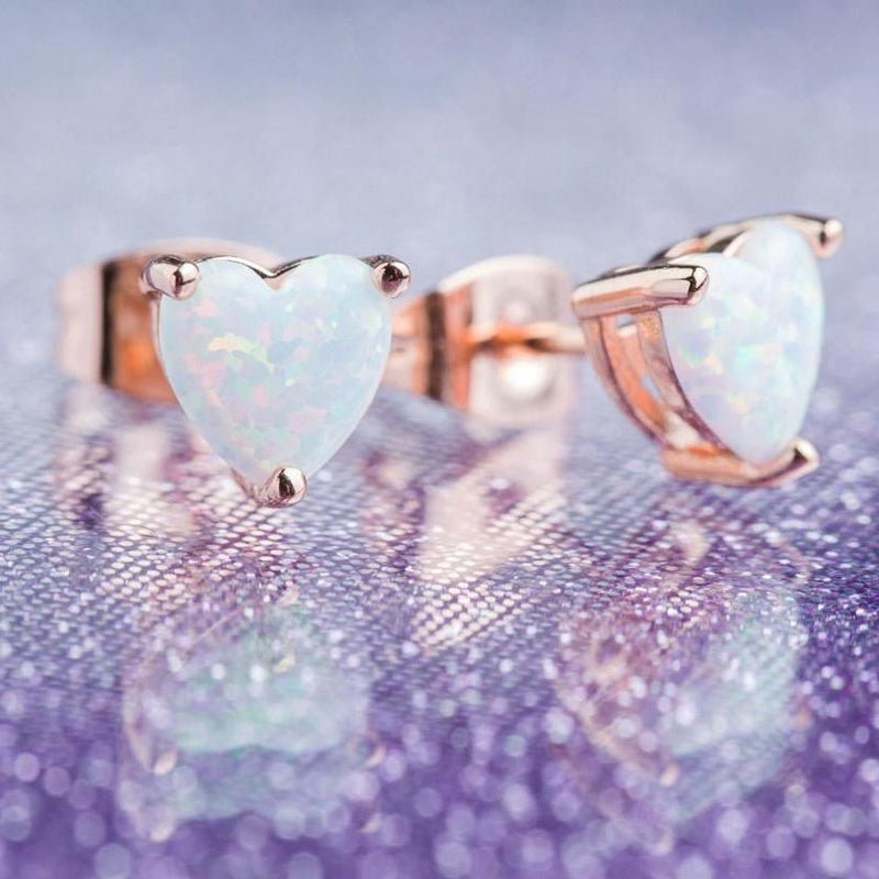 Fire Opal Heart Stud Earrings in 18K Rose Gold Plating Jewelry - DailySale