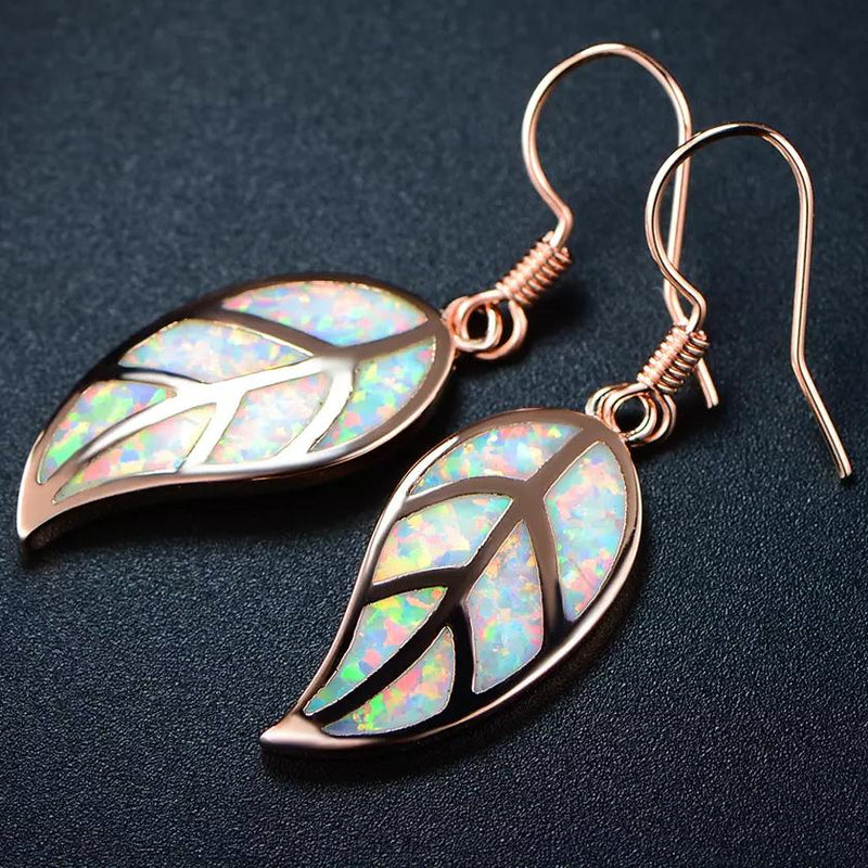 Fire Opal Leaf Earrings in 18K Rose Gold Plating by Peermont Earrings - DailySale