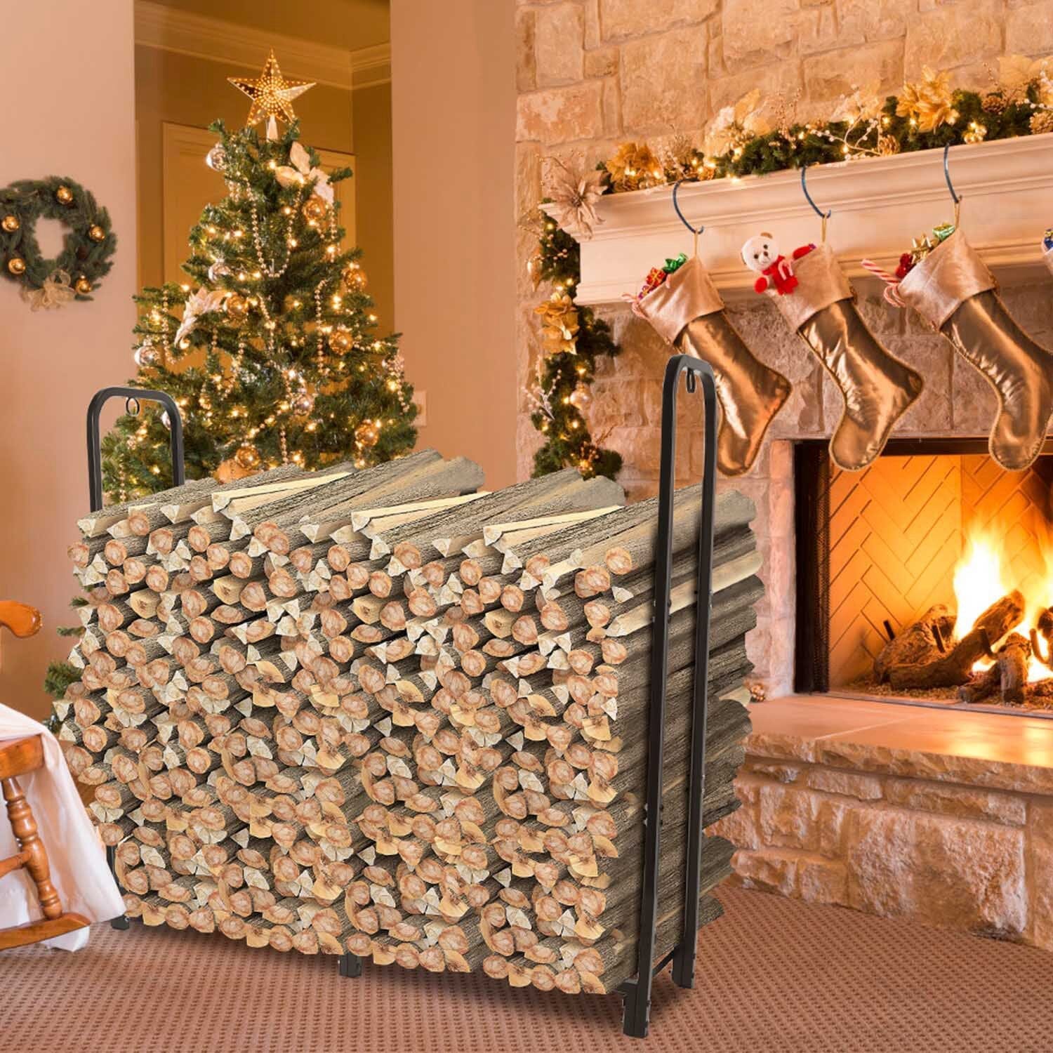 Firewood Log Rack 2500lbs Iron Storage Stacking Rack Closet & Storage - DailySale